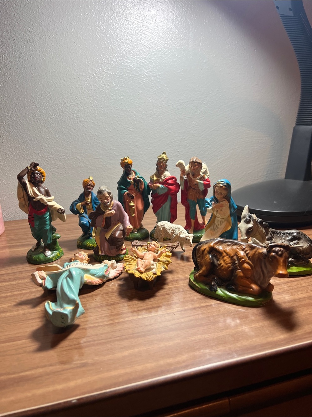 Vintage Hand-Painted Nativity Figurine Set - Multicolor